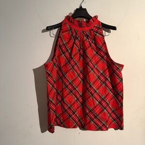 J.Crew Small Ruffleneck Sleeveless Poplin Top Tartan Plaid NWT